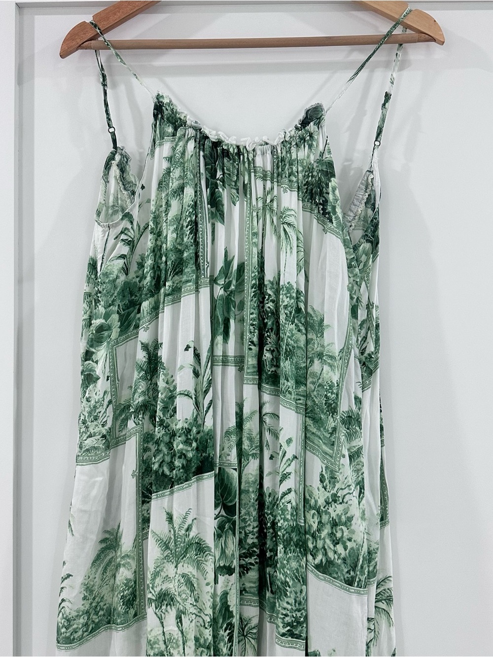 Anthropologie floral palm flowy sleeveless ruffle maxi dress white green XS - Picture 4 of 9